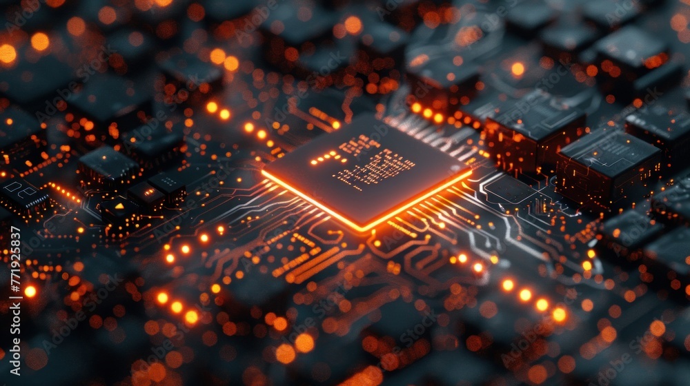 Poster central computer processors cpu concept. motherboard digital chip. technology science background.