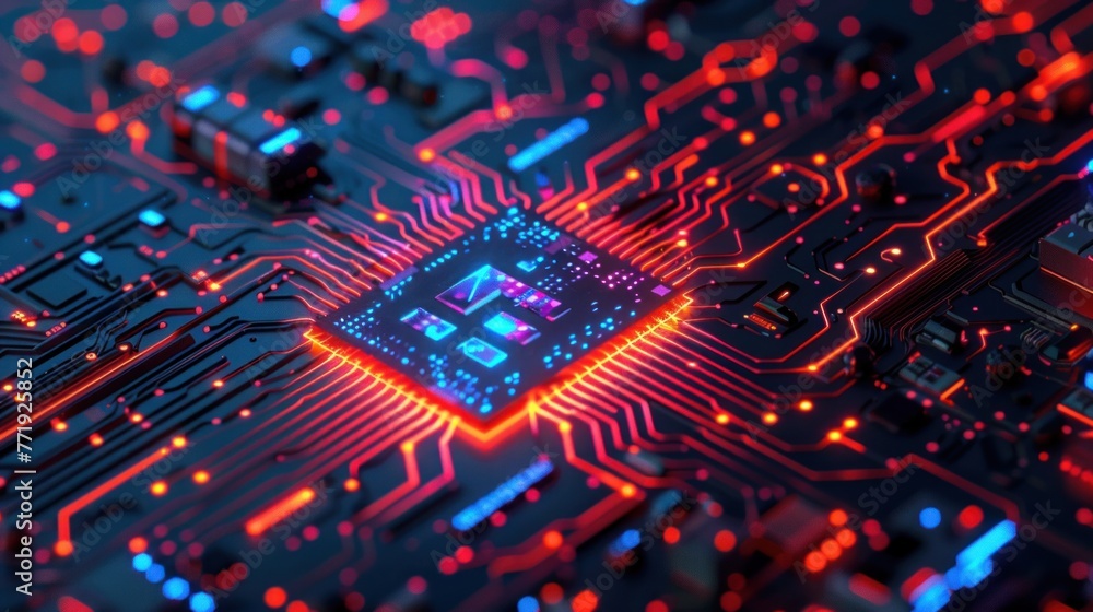 Poster central computer processors cpu concept. motherboard digital chip. technology science background.