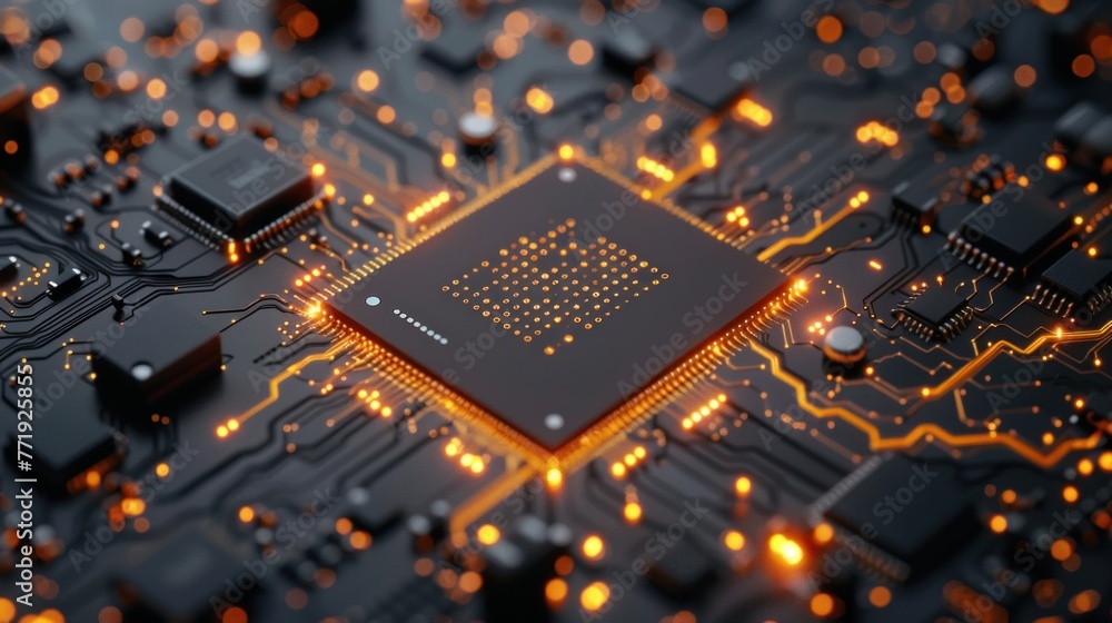 Poster central computer processors cpu concept. motherboard digital chip. technology science background.