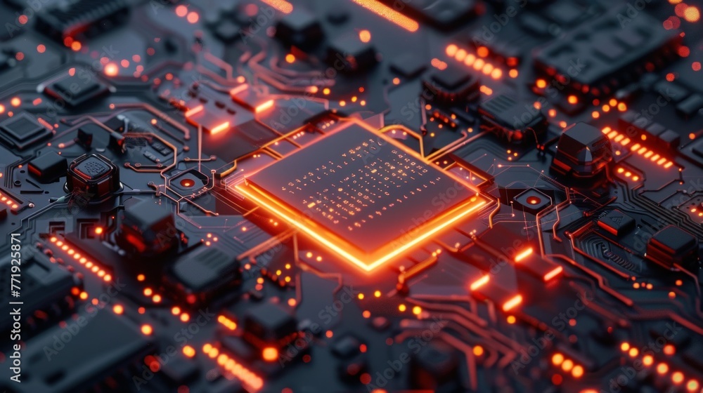 Poster central computer processors cpu concept. motherboard digital chip. technology science background.