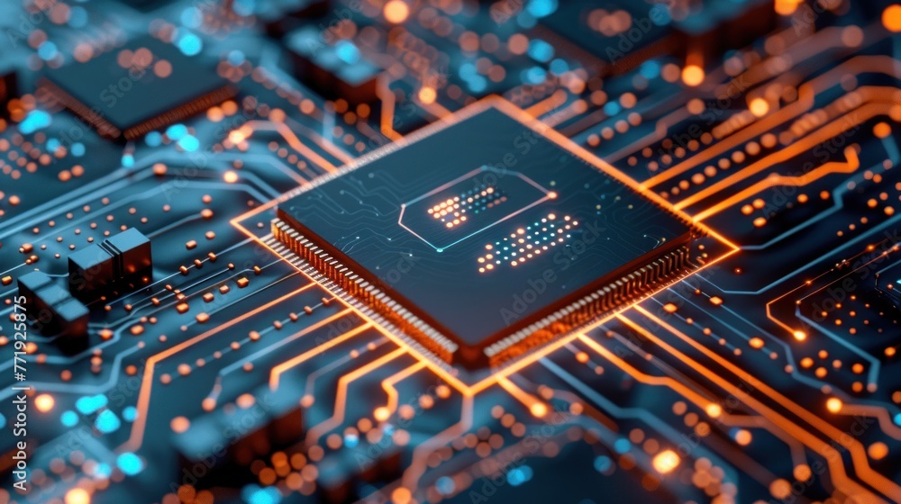 Poster central computer processors cpu concept. motherboard digital chip. technology science background.