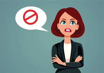 Authoritarian Boss Saying Stop Vector Cartoon Character Illustration. Unhappy bossy organization leader warning about strict rules
