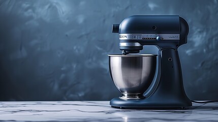 An electronic kitchen mixer in the color blue over a pale blue backdrop useful kitchen product and space, Generative AI. - obrazy, fototapety, plakaty