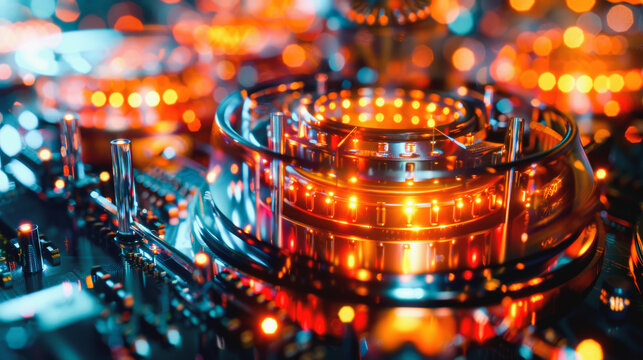 Quantum computer, gold silver mechanism isolated on white background. Mechanism, quantum computing, quantum cryptography, steampunk, Q bits, parallel computing. 3D illustration, 3D render