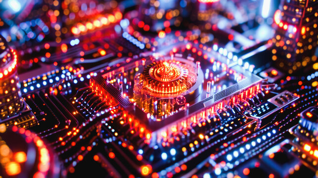 Quantum computer, gold silver mechanism isolated on white background. Mechanism, quantum computing, quantum cryptography, steampunk, Q bits, parallel computing. 3D illustration, 3D render
