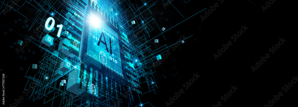 Poster AI. technology smart robot, Science and artificial intelligence technology, innovation futuristic and global connection for development and providing access data online network and  cyber security.