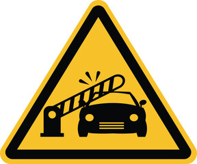 Car barrier warning icon. Beware, barrier closes automatically sign. Automatic barriers or boom are closing symbol. flat style.