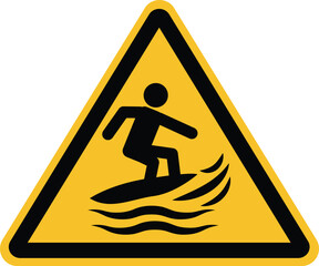 Caution surfboard collide with people in water icon. Surf craft area sign. Surfboards symbol. flat style.