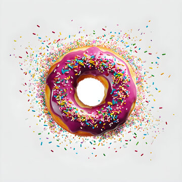 donuts on white background with-a-sprinkle-covered-donut-as-your-guide-take-flight-into-a-world-of-sugary-delights-against-a