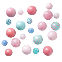 Fototapeta na wymiar Font and magenta balls create an entertainment pattern on a transparent background