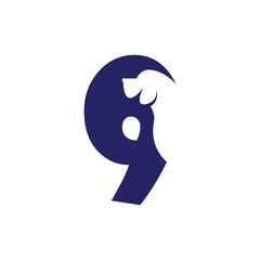 Number nine with a negative space dog logo