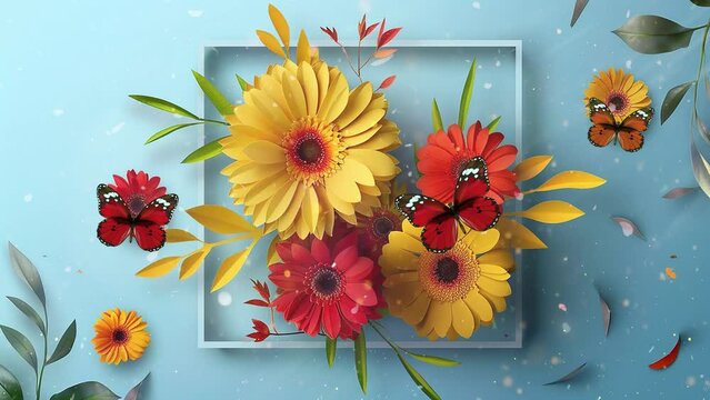 beautiful gerbera flowers banner. origami layered flowers. seamless looping overlay 4k virtual video animation background