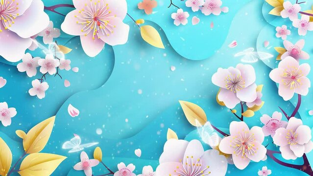floral background decorated blooming cherry flowers. seamless looping overlay 4k virtual video animation background