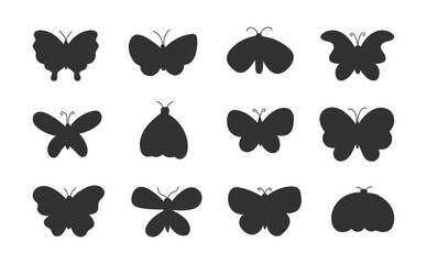Butterfly silhouette element. Tattoo decorative symbol design. Collection of individual insects decor.