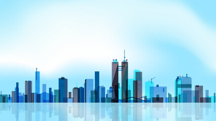 Megapolis skyscraper background. Abstract vector cityscape shapes. Architectural panorama horizon sky.