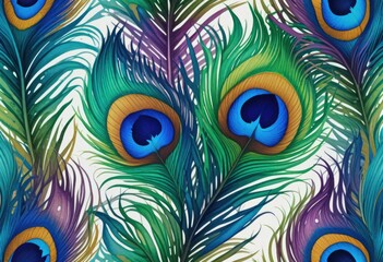 a watercolor peacock feather seamless pattern, capturing the aquarelle plumage in an exotic tile design 