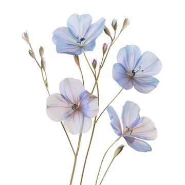 Electric blue and white flowers create a striking contrast on a transparent background