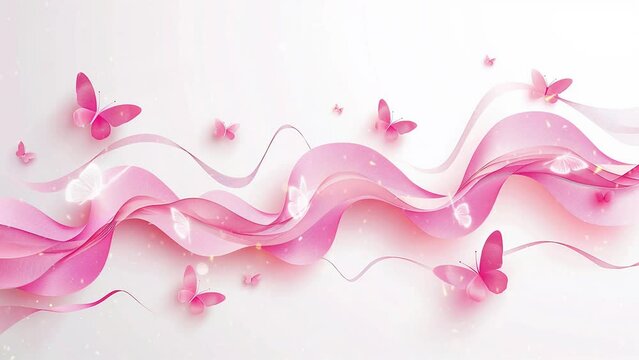 pink paper butterflies in the wave form on white background. seamless looping overlay 4k virtual video animation background