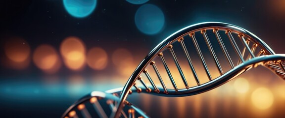 An abstract depiction of a futuristic DNA strand against a glowing background