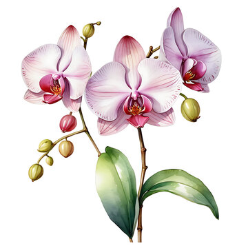 Watercolor orchid flower PNG image on a transparent background, Watercolor orchid image isolated on transparent png background