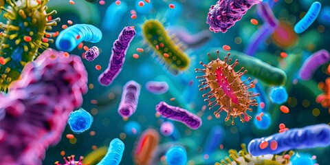Microbiology is the branch of science that deals with the study of microorganisms, including bacteria, viruses, fungi, and protozoa - obrazy, fototapety, plakaty