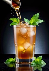 as fresh mint leaves stir gently in a mint julep cocktail, adding a refreshing touch - obrazy, fototapety, plakaty