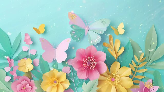 spring super sale header or banner design with paper flowers and butterfly. seamless looping overlay 4k virtual video animation background