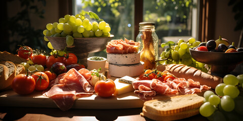 Party buffet with Italian antipasto food