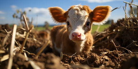 Young calf at dairy farm Newborn baby cow close up of young calf newborn baby cow 