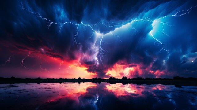 Dynamic Skies Red and Blue Lightning 