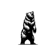 Vector illustration of a standing mad bear. black and white illustration of an angry bear.