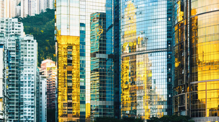 Obraz premium Modern glass buildings in Hong Kong city