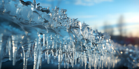 beautiful icicles glint in the sun against the blue sky