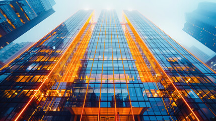 Modern glass buildings in Hong Kong city