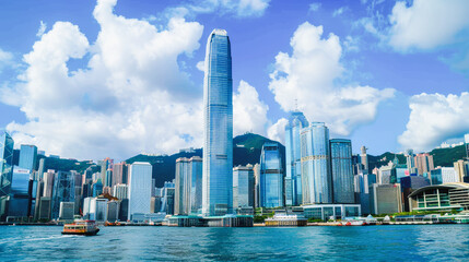 Modern glass buildings in Hong Kong city