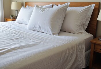 Fresh, crisp linen meticulously spread across a spacious bed, promising a night of pure comfort