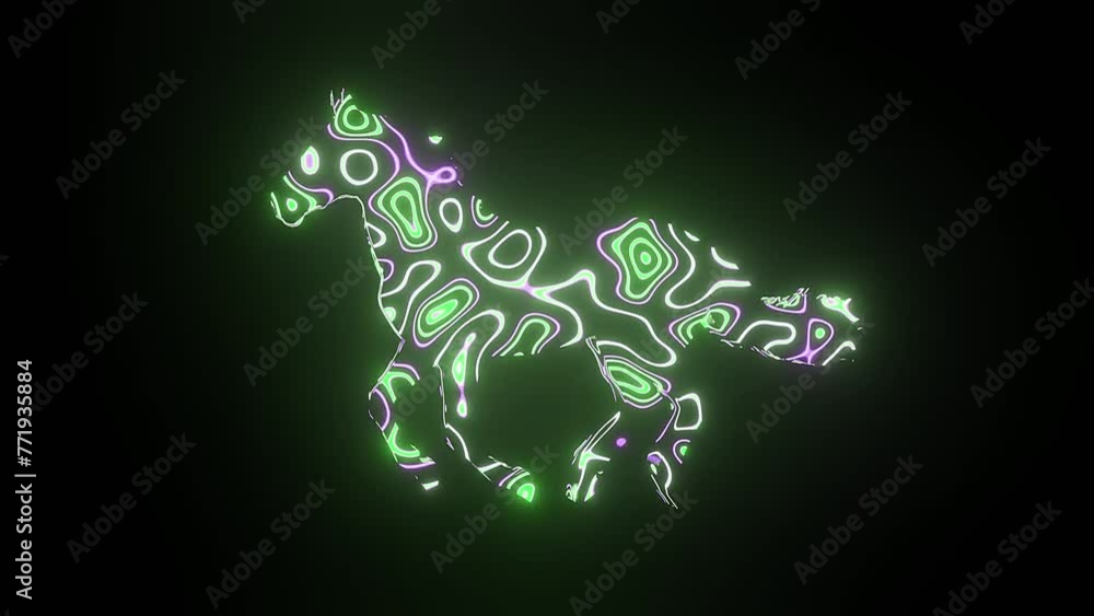 Poster 4k video animation of beautiful green texture or pattern formation on the horse body shape, isolated