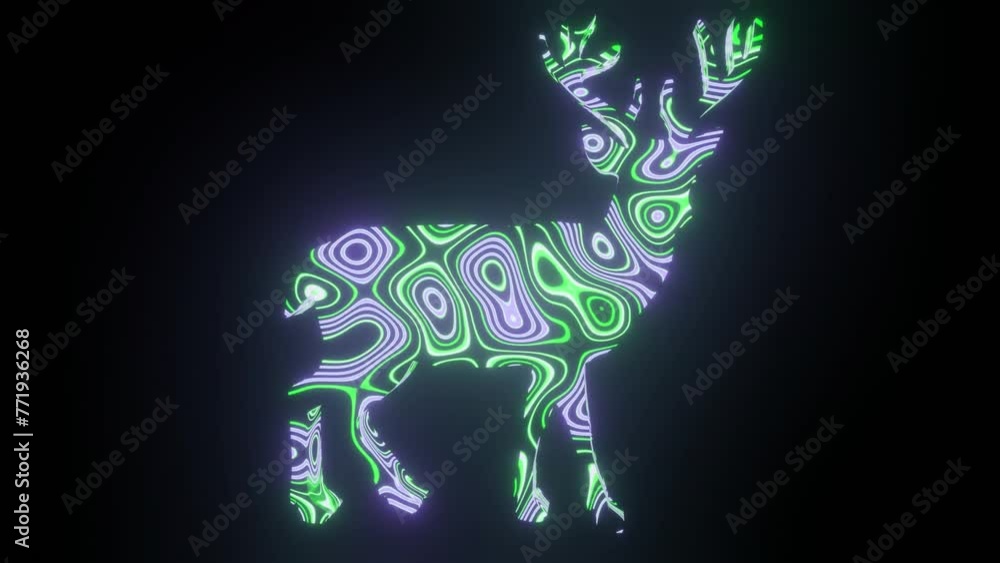 Fototapete 4k video animation of beautiful colorful texture or pattern formation on the deer body shape, isolat