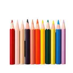 Writing implements like colored pencils on a transparent background