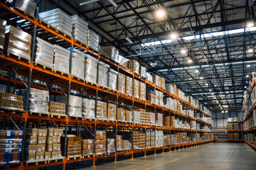 A warehouse storing a large inventory for logistic shipping