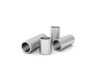 Steel pipes, stainless steel, on white background. 3D rendering.
