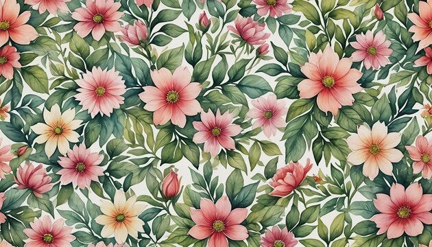 seamless pattern with flowers, watercolor flower painting