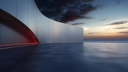 3D rendering futuristic building background with empty concrete floor