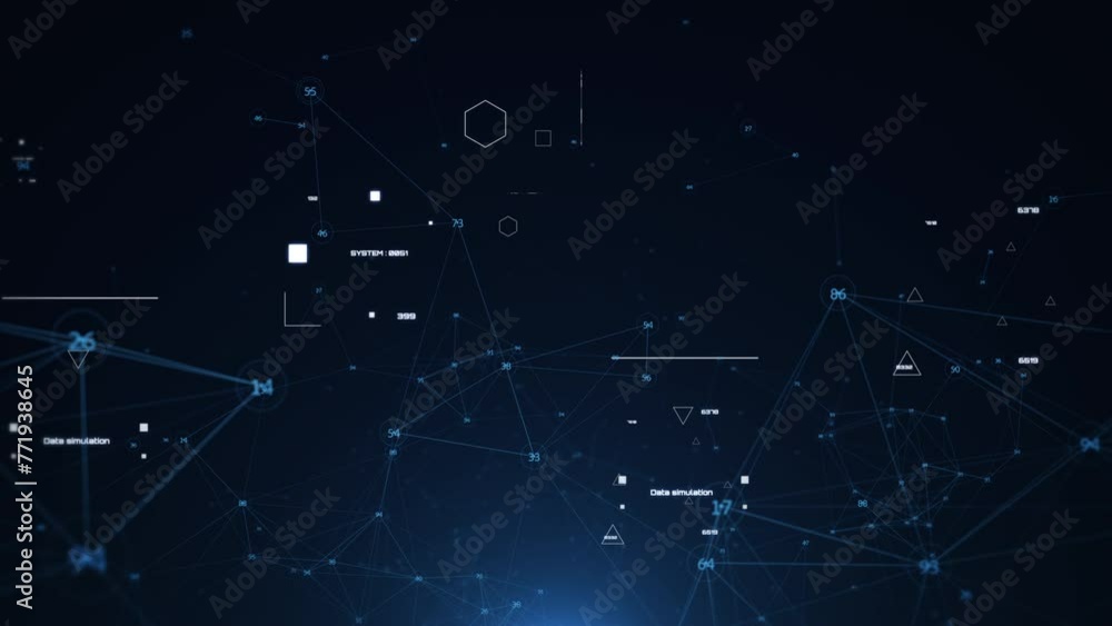 Aufkleber Technology digital cyberspace, data network connection. Futuristic sci-fi with hud ui system interface flying through 4K motion background.