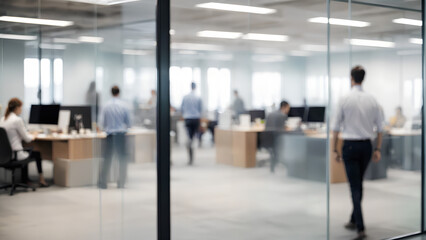 Obraz premium Blurred office with people working