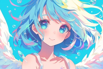 a beautiful anime girl looking into the camera, sad emotion while wind blowing