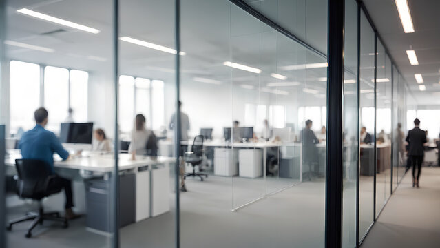 Blurred office with people working