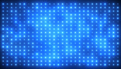 Illustation of an abstract glowing blue LED wall with bright light bulbs - abstract background. - 771939250