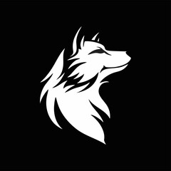 Fototapeta premium silhouette of a wolf's head isolated on a black background. logo vector illustration