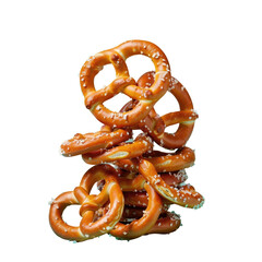 Stacked pretzels create a striking image on a transparent background